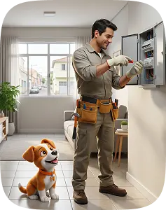 Profissional Houser realizando serviço elétrico em apartamento