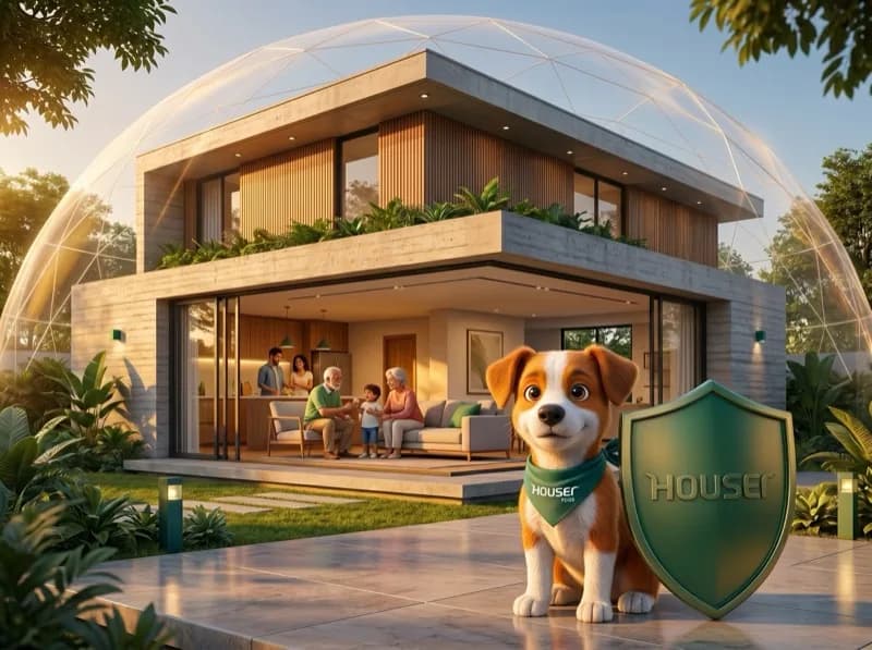 Casa cuidada o ano todo com o mascote Houser à frente