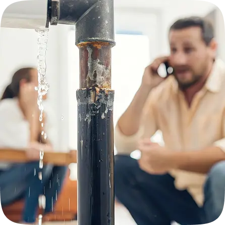 Cano vazando com morador ao fundo ligando para resolver o problema